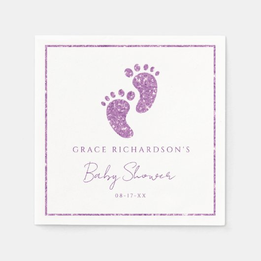 Serviette En Papier Parties scintillant violet Baby shower pieds bébé (Devant)