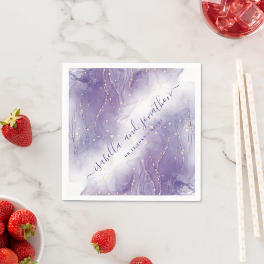 Serviette En Papier Parties scintillant violet et or Aquarelle Mariage (En situation)