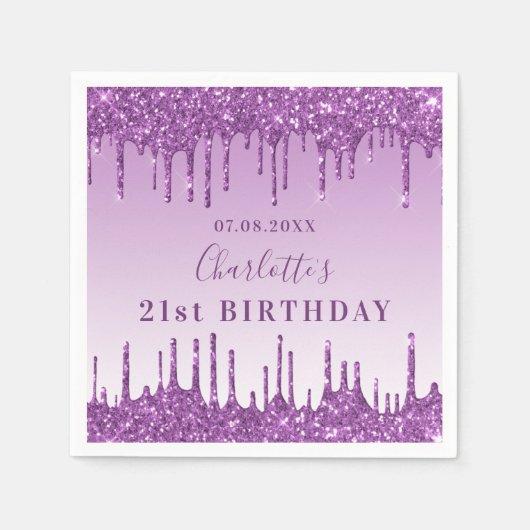 Serviette En Papier Parties scintillant violet fête d'anniversaire gou (Devant)