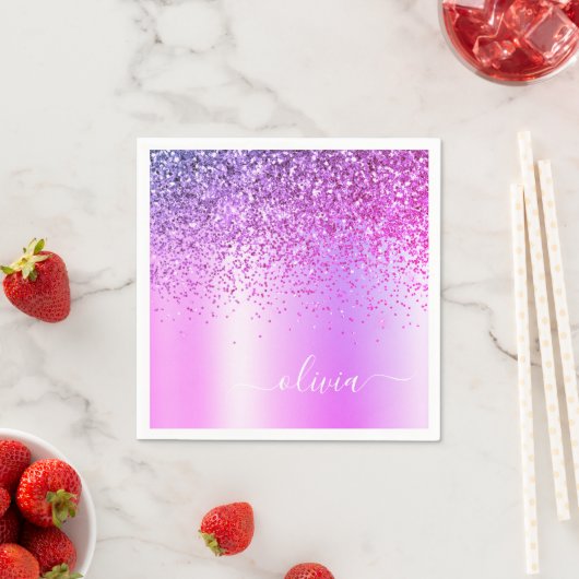 Serviette En Papier Parties scintillant violet Monogramme Nom Luxury G (En situation)