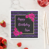 Serviette En Papier Parties scintillant violet noir rayures rose roses (En situation)