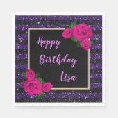 Serviette En Papier Parties scintillant violet noir rayures rose roses (Devant)