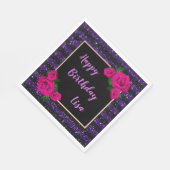 Serviette En Papier Parties scintillant violet noir rayures rose roses (Coin)