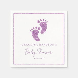 Serviette En Papier Parties scintillant violet Pieds d'empreinte Baby