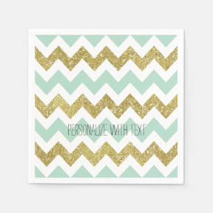 Serviette En Papier Parties scintillantes Chevron de Faux de menthe et
