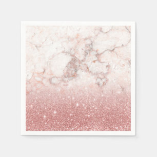 Serviette En Papier Parties scintillantes roses Ombre de marbre blanc