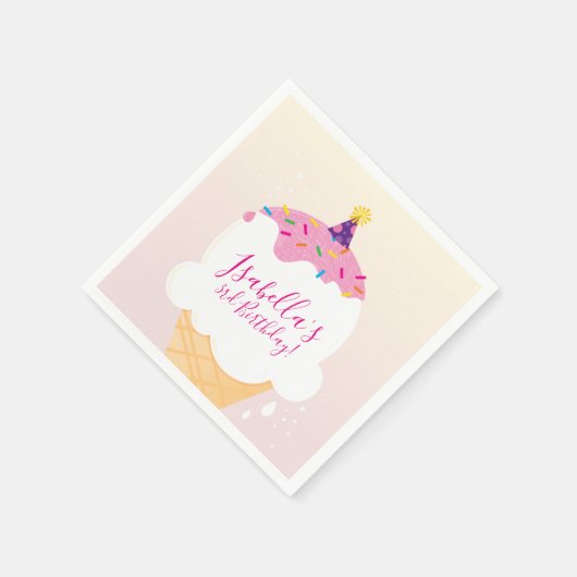 Serviette En Papier PARTY moderne mignon rétro crème glaces cône rose (Coin)