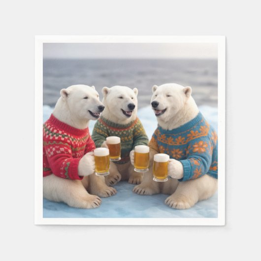 Serviette En Papier Party Polar Bears Wearing Christmas Ugly Sweaters (Devant)