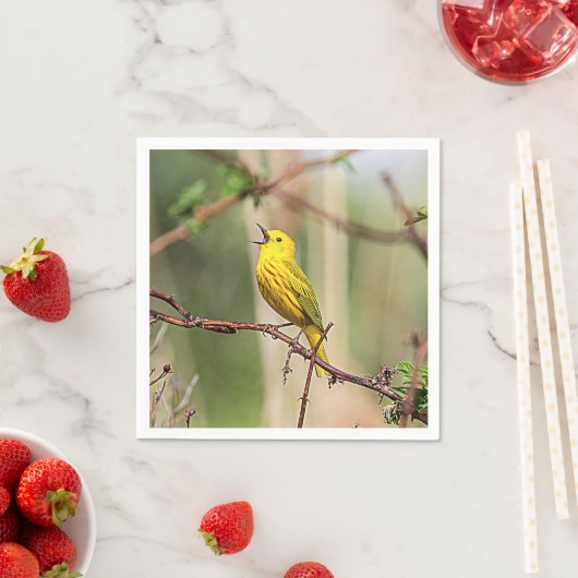 Serviette En Papier Paruline jaune chante (En situation)