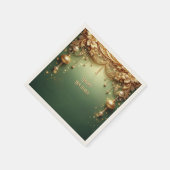 Serviette En Papier Parure dorée festive verte nappe de fête (Coin)