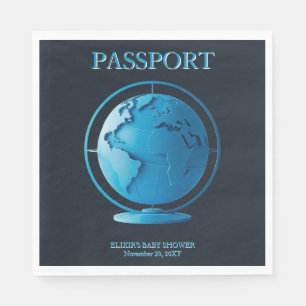 Serviette En Papier Passeport Bébé Voyage Globe Bleu Baby Shower