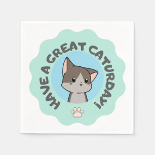 Serviette En Papier Passez un grand caturday ! Chat bleu-vert mangalik