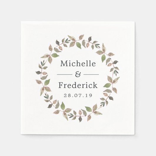 Serviette En Papier Pastel Aquarelle Mariage de verdure (Devant)