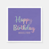 Serviette En Papier Pastel Aquarelle violet Joyeux anniversaire (Devant)