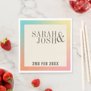 Serviette En Papier Pastel Arc-en-Ciel Dégradé Minimal Mariage Élégant