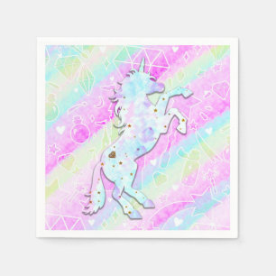 Serviette En Papier Pastel Arc-en-Ciel Diamants & Étoiles Licorne Magi