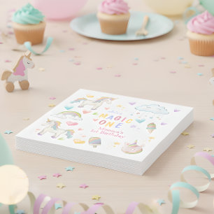 Serviette En Papier Pastel arc-en-ciel unicorne magie un anniversaire