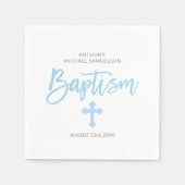 Serviette En Papier Pastel Bleu Blanc Personnalisé Boy Cross BAPTISM (Devant)