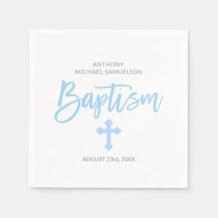 Serviette En Papier Pastel Bleu Blanc Personnalisé Boy Cross BAPTISM