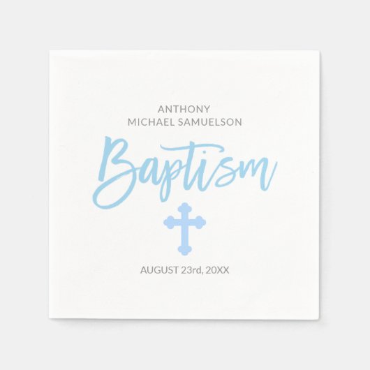 Serviette En Papier Pastel Bleu Blanc Personnalisé Boy Cross BAPTISM (Devant)