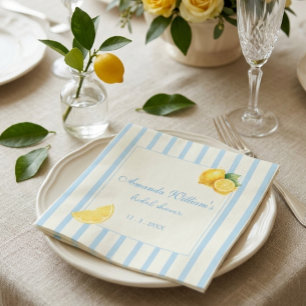 Serviette En Papier Pastel Bleu Italien Rayures Citron Mariage Jour de