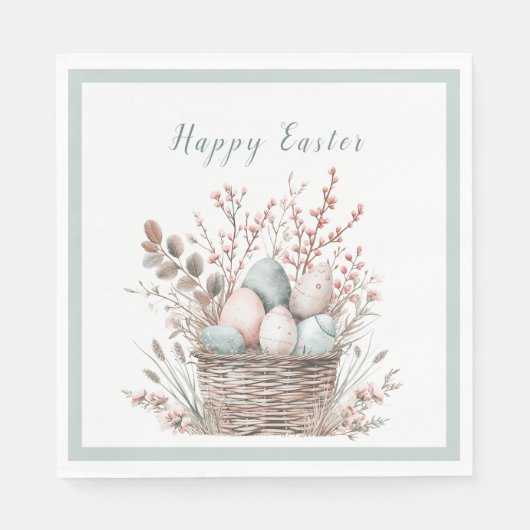 Serviette En Papier Pastel Bloom Pâques Panier Brunch (Devant)