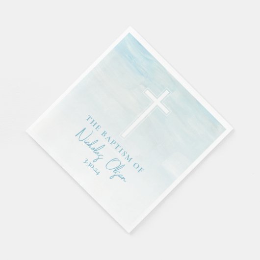Serviette En Papier Pastel Blue Aquarelle Baptême serviettes (Coin)