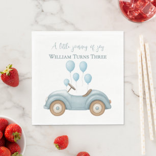 Serviette En Papier Pastel Blue Balloons & Voiture Anniversaire -
