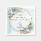 Serviette En Papier Pastel Blue Boho Floral Gold Glitter 15th Birthday (Devant)