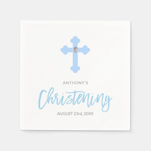 Serviette En Papier Pastel Blue Boy Cross CHRISTENING Personnalisé (Devant)