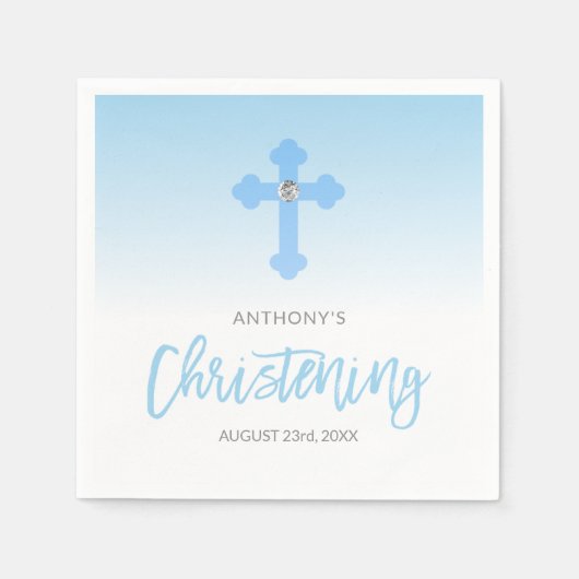 Serviette En Papier Pastel Blue Boy Cross CHRISTENING Personnalisé (Devant)