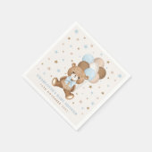 Serviette En Papier Pastel Blue Brown Teddy Bear Balloons Baby shower (Coin)