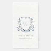 Serviette En Papier Pastel Blue Fleur sauvage Aquarelle Crest Monogram (Devant)