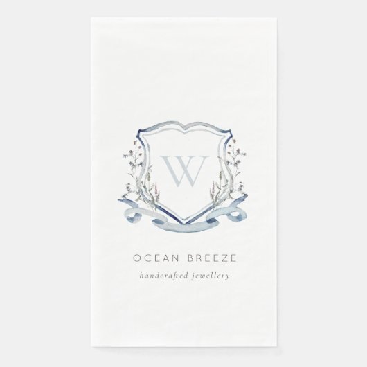 Serviette En Papier Pastel Blue Fleur sauvage Aquarelle Crest Monogram (Devant)