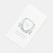 Serviette En Papier Pastel Blue Fleur sauvage Aquarelle Crest Monogram (Coin)