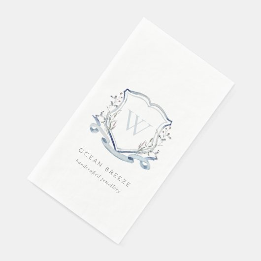 Serviette En Papier Pastel Blue Fleur sauvage Aquarelle Crest Monogram (Coin)