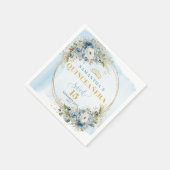 Serviette En Papier Pastel Blue Floral Eucalyptus Gold 15th Birthday  (Coin)
