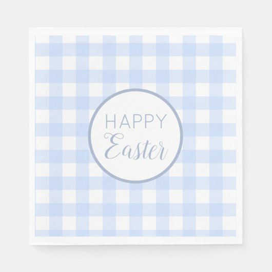Serviette En Papier Pastel Blue Happy Pâques Plaid Motif (Devant)