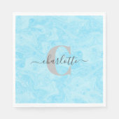 Serviette En Papier Pastel Blue Marble Custom Monogramme Nom (Devant)