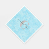 Serviette En Papier Pastel Blue Marble Custom Monogramme Nom (Coin)