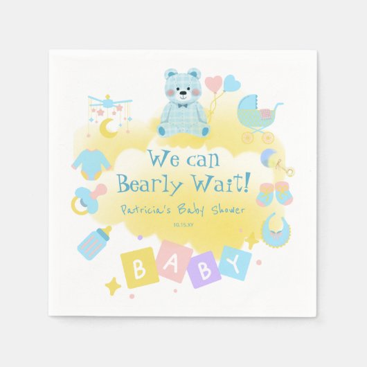 Serviette En Papier Pastel Blue Nous Pouvons Attendre De Beau Baby sho (Devant)