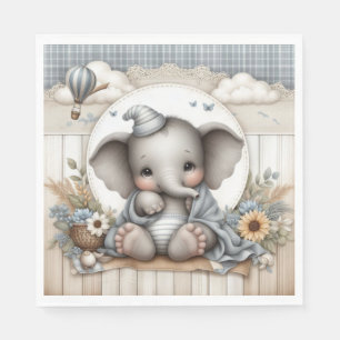 SERVIETTE EN PAPIER PASTEL BLUE TAN BÉBÉ GARÇON ÉLÉPHANT