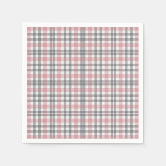 Serviette En Papier Pastel Blush Pink Gray White Plaid Pattern (Devant)
