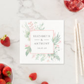 Serviette En Papier Pastel Blush rose et Mariage vert (En situation)