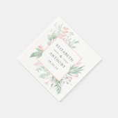 Serviette En Papier Pastel Blush rose et Mariage vert (Coin)