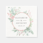 Serviette En Papier Pastel Blush rose et Mariage vert (Devant)