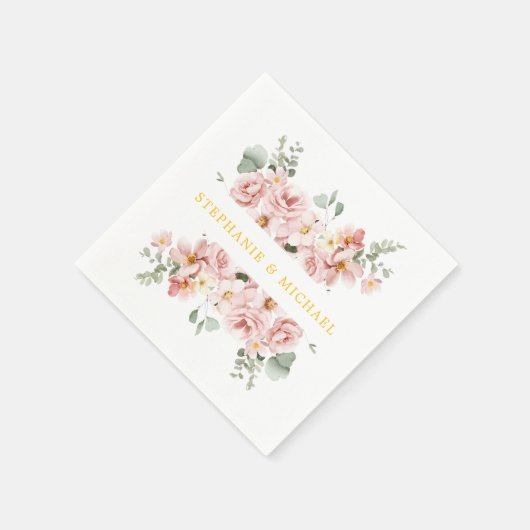 Serviette En Papier Pastel Blush Rose Floral Mariage botanique (Coin)