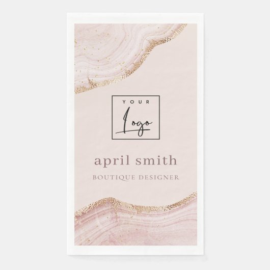 Serviette En Papier Pastel Blush Rose Gold Agate Marbre Texture Logo (Devant)