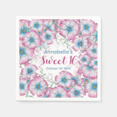 Serviette En Papier Pastel bohème Floral rose bleu doux 16 (Devant)