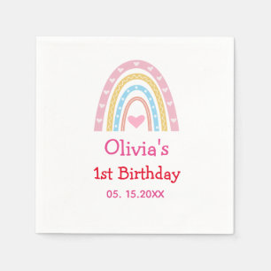 Serviette En Papier Pastel Boho Arc en ciel avec coeur fête d'annivers